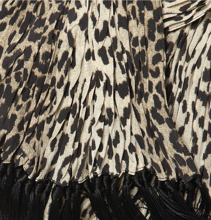 Saint Laurent - Beige Leopard Print Silk Scarf