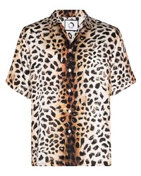 Beige Leopard Silk Short Sleeve Shirt