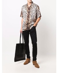 Endless Joy Leopard Print Silk Short Sleeve Shirt