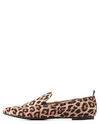 Qupid Leopard Print Pointed Toe Smoking Loafers