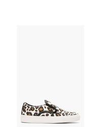 Mother of Pearl Brown And Ivory Leopard Leather Trim Slip On Sneakers