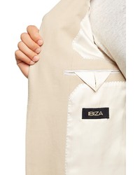 Ibiza Beige Sharkskin Two Button Notch Lapel Silk Linen Blazer