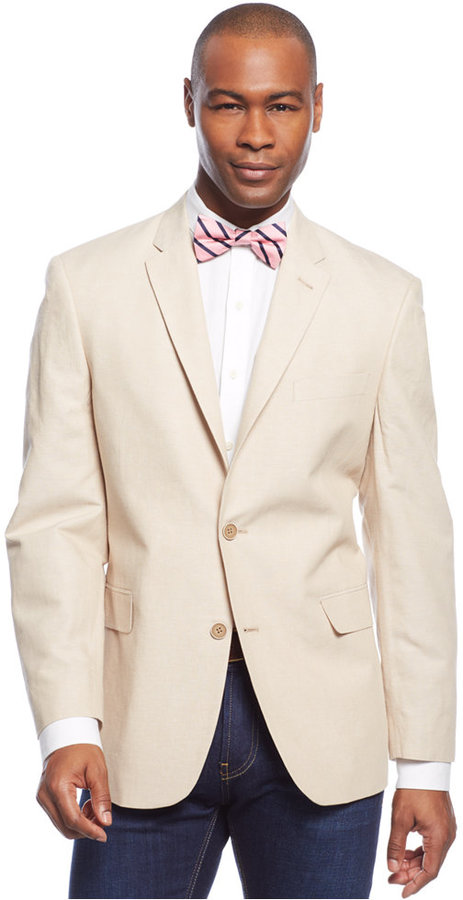 $400 Tommy Hilfiger Khaki Tan Light Brown Cotton Trim Fit Summer Sportcoat 42S 