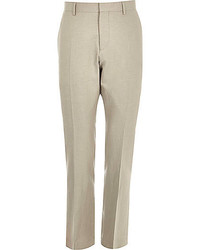 River Island Beige Linen Blend Slim Suit Pants