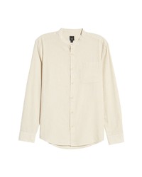 River Island Grandad Cotton Linen Button Up Shirt In Light Stone At Nordstrom