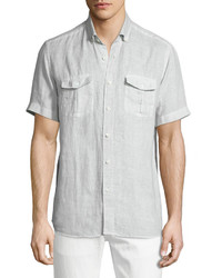 Neiman Marcus Linen Short Sleeve Shirt White