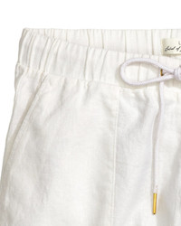 H&M Linen Blend Shorts Light Beige Ladies