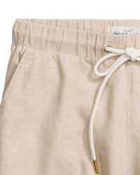 H&M Linen Blend Shorts Light Beige Ladies