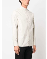 FURSAC Band Collar Long Sleeve Cotton Shirt