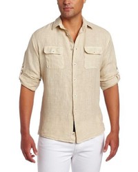 Benson Linen Solid Long Sleeve 2 Pocket Woven Shirt