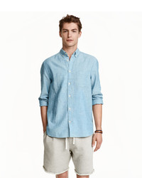 H&M Linen Blend Shirt Gray Melange