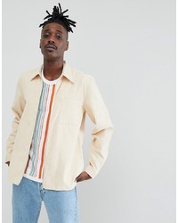 ASOS DESIGN Oversized Zip Through Washed Cord Overshirt In Ecru