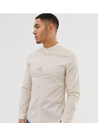 ASOS DESIGN Slim Fit Grandad Collar Shirt In Neutral Colour