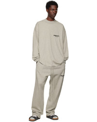 Essentials Gray Flocked Long Sleeve T Shirt
