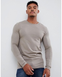 ASOS DESIGN Muscle Fit Long Sleeve T Shirt With Crew Neck In Beige