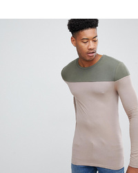 ASOS DESIGN T Sleeve T Shirt With Contrast Yoke In Beige