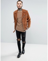 Asos Waffle Longline Muscle Long Sleeve T Shirt With Pigt Wash In Tan