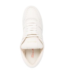 Santoni Embroidered Logo Leather Low Top Sneakers