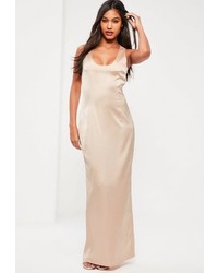 Missguided Nude Silky Scoop Neck Column Maxi Dress
