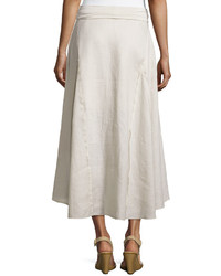 Neiman Marcus Exposed Seam High Low Maxi Linen Skirt Sand