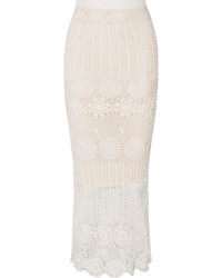 Alice + Olivia Griselda Crocheted Linen Blend Maxi Skirt Ivory