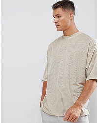 ASOS DESIGN Oversized T Shirt With Half Sleeve In Mesh In Beige