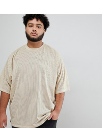 ASOS DESIGN Plus Oversized T Shirt With Half Sleeve In Mesh In Beige