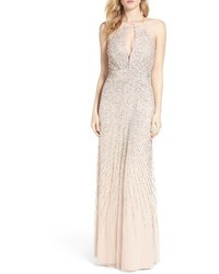 Adrianna Papell Beaded Mesh Fit Flare Gown