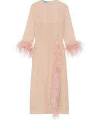 Prada Feather Trimmed Silk Georgette Dress Blush