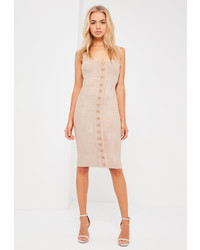 Missguided Nude Suede Eyelet Detail Midi Dress