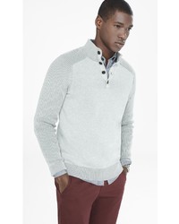 Express Button Mock Neck Plaited Sweater