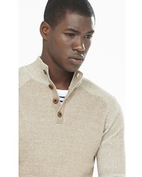 Express Button Mock Neck Plaited Sweater