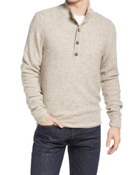 Billy Reid Tweed Half Button Sweater In Light Grey At Nordstrom