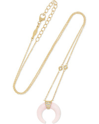 Jacquie Aiche Mini Double Horn 14 Karat Gold Rose Quartz And Diamond Necklace