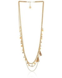 Jessica Simpson Multi Row Tassle Pearl Stone Cluster Necklace 36