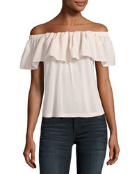 French Connection Polly Plains Off The Shoulder Blouse Blush