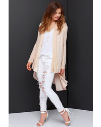 Ark & Co Checking In Light Beige Cardigan Sweater