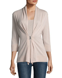 Neiman Marcus Cashmere Collection 34 Sleeve Crystal Buckle Cashmere Cardigan