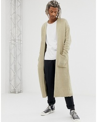 ASOS DESIGN Knitted Long Line Cardigan In Oatmeal Twist