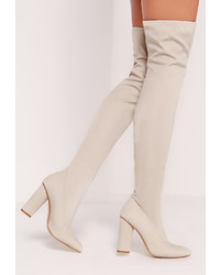 Missguided Pointed Toe Neoprene Over The Knee Boot Cream