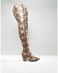 Daisy Street Snake Print Heeled Over The Knee Boots