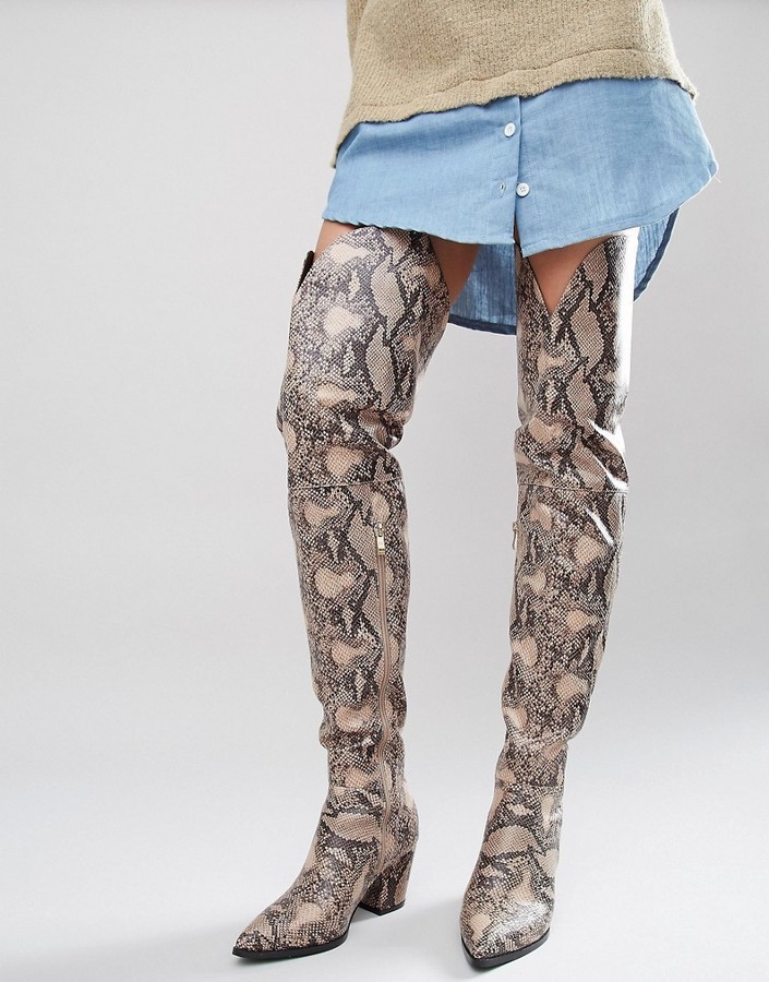 over the knee snake print boots