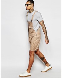 Asos Brand Short Overalls In Stone Twill