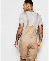 Asos Brand Short Overalls In Stone Twill