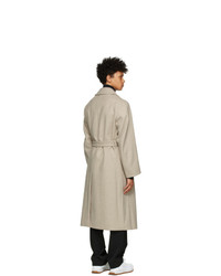 Auralee Beige And Grey Light Melton Double Breasted Coat