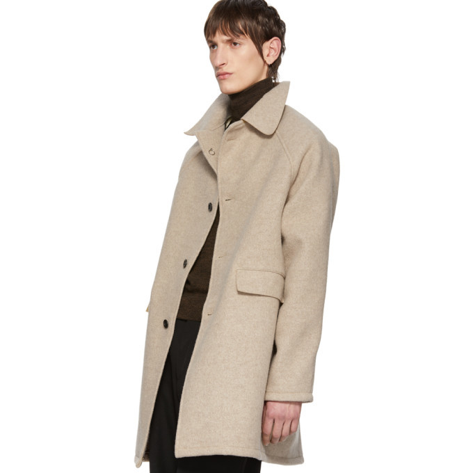 Kassl Editions Beige Wool Above The Knee Coat, $345 | SSENSE | Lookastic