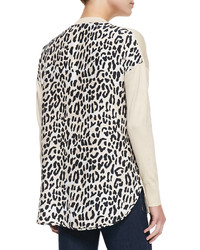 Derek Lam 10 Crosby V Neck Leopard Print Back Sweater Nudecamel Leopard
