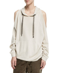 Brunello Cucinelli Cold Shoulder Cashmere Hoodie With Monili Drawstrings