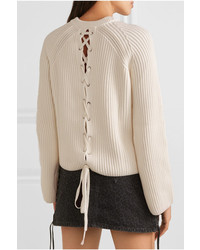 McQ Alexander McQueen Lace Up Ribbed Cotton Sweater