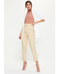 Missguided Nude Double Tie Waist Belted Cigarette Pants